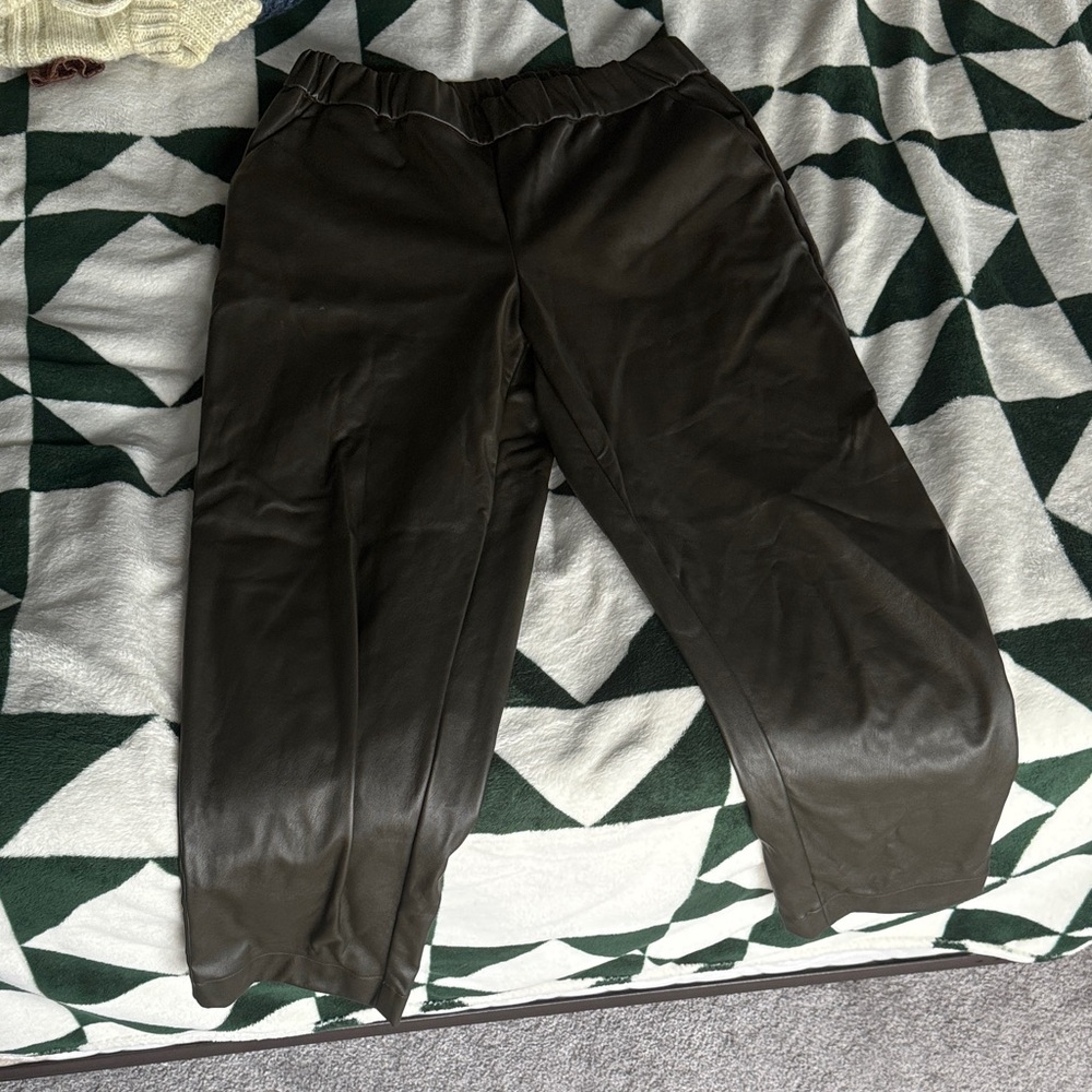 Women’s Dark Green Leather Pants